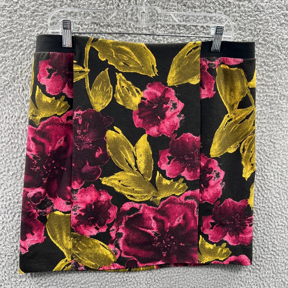 Womens Floral Pull On Skirt L Stretch Pleated Office Career Casual Soft Classic
